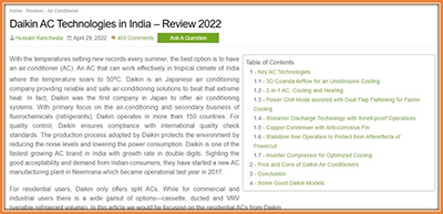 Daikin AC Technologies in India-2022